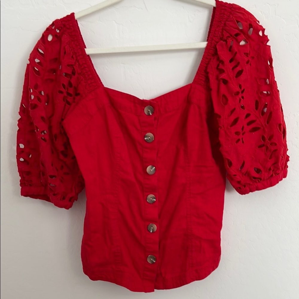 Maeve by Anthropology red button up linen mix top